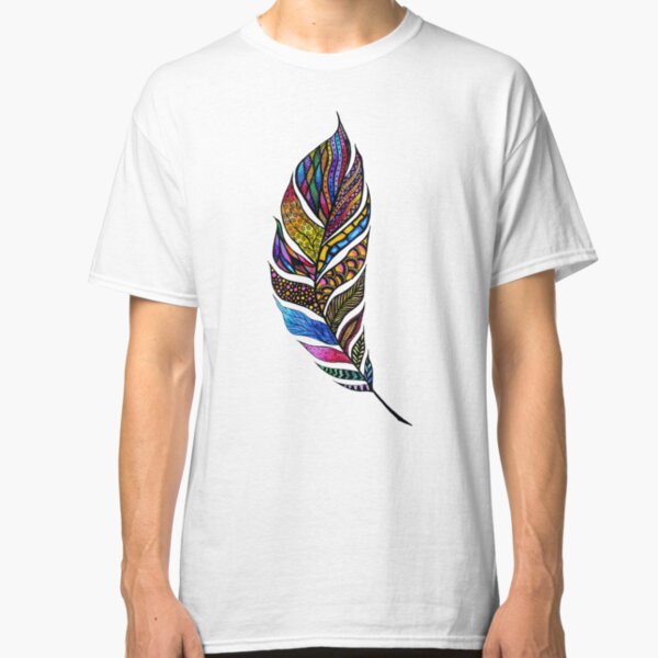 Colorful Watercolor Hand Drawn Tangle Feather Classic T-Shirt