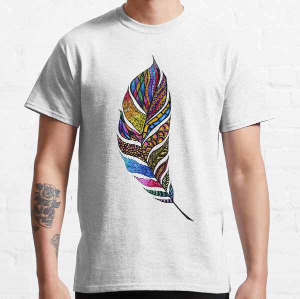 Colorful Watercolor Hand Drawn Tangle Feather Classic T-Shirt