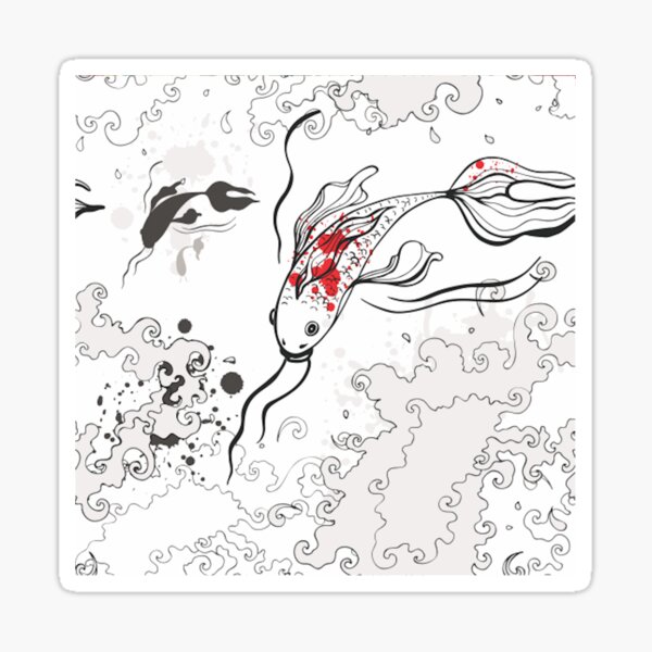 Vista previa del artículo con la obra «Pez Koi En El Agua Dibujo En Blanco Y Negro», diseñado y vendido por PrintmellcTx.