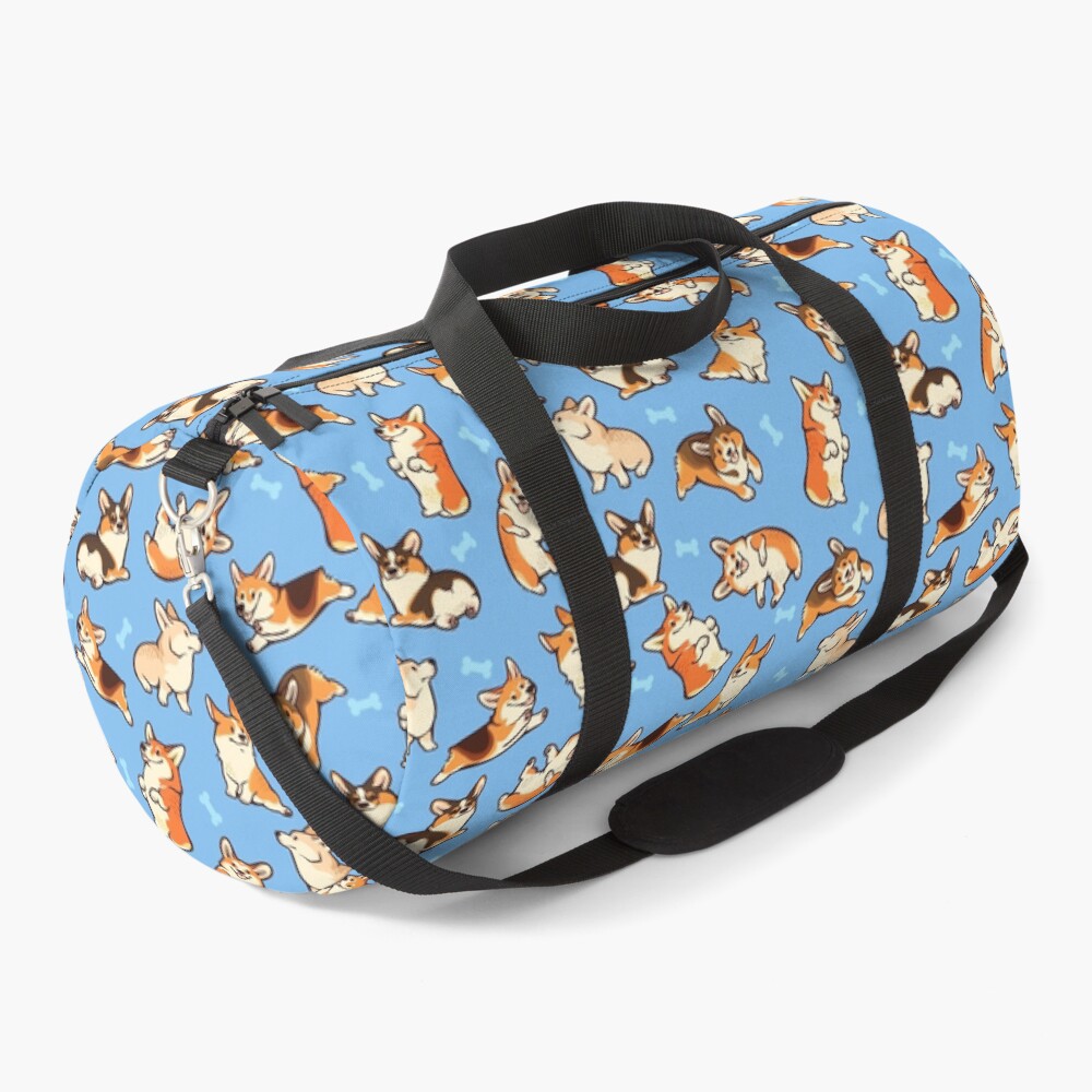 Jolly corgis in blue Duffle Bag