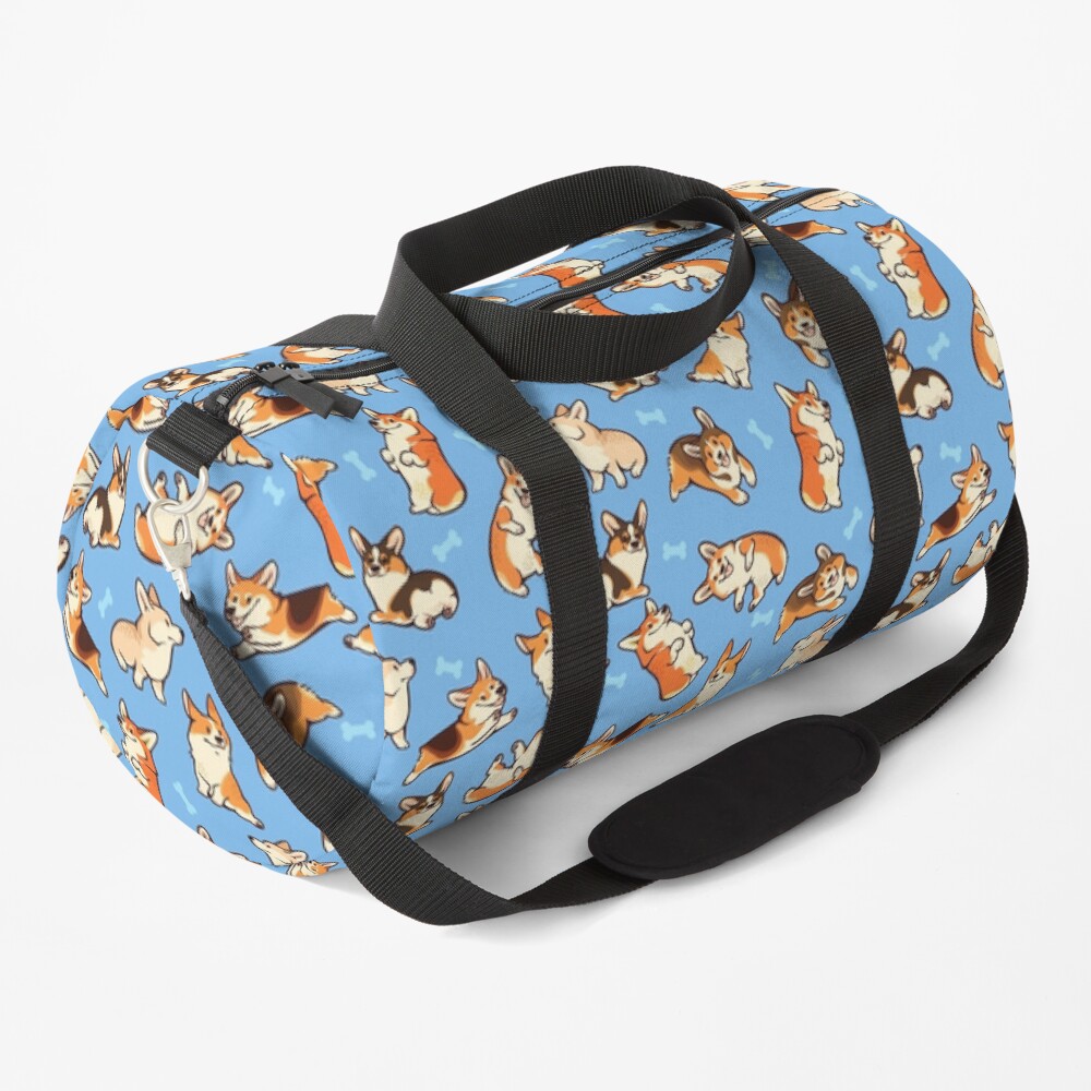 Jolly corgis in blue Duffle Bag