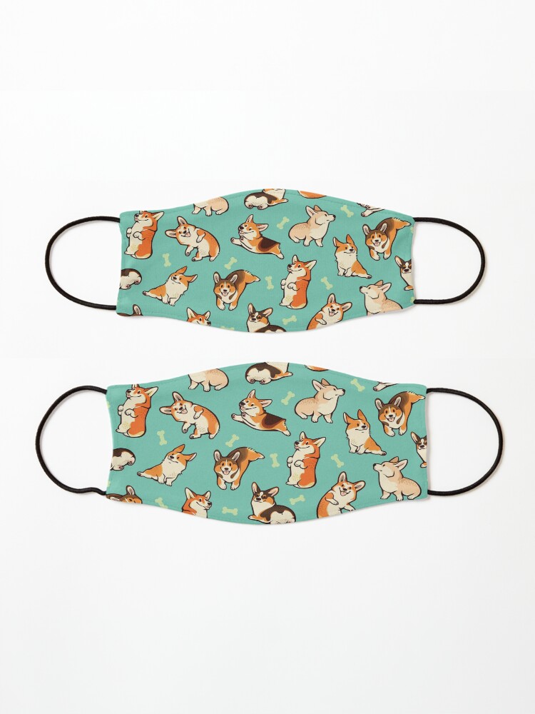 Thumbnail 3 of 5, Mask, Jolly corgis in green designed and sold by Colordrilos.