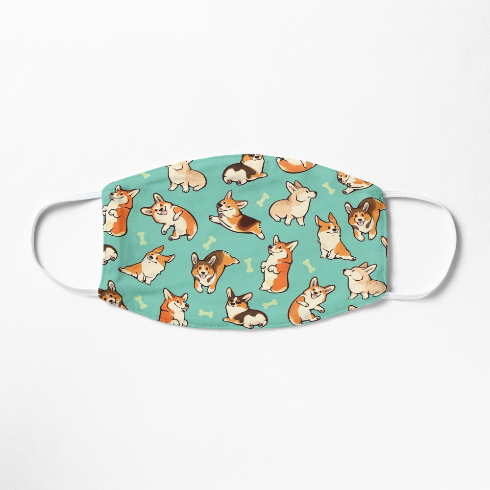 Jolly corgis in green Mask