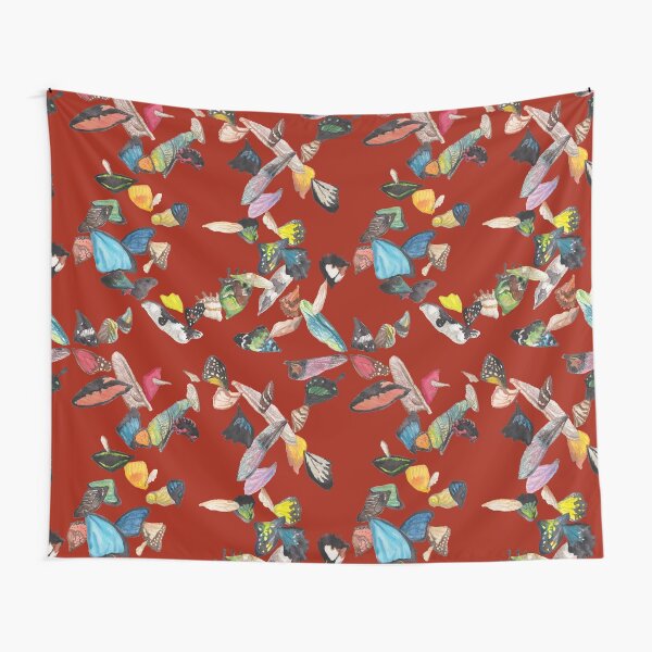 Burnt Red Swirling Wings Tapestry