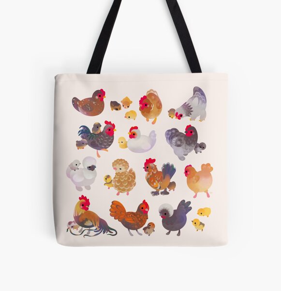 Chicken and Chick All Over Print Tote Bag