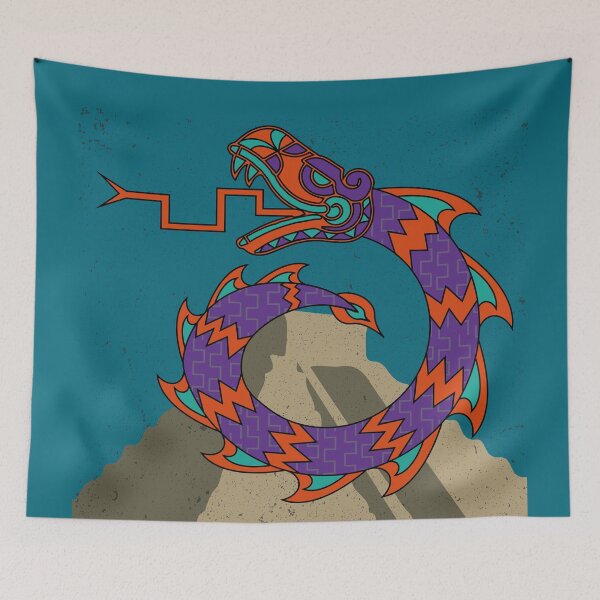 Item preview, Aztec Tribal snake dragon circle Purple orange and teal on top of a pyramid designed and sold by Jake Purcell.