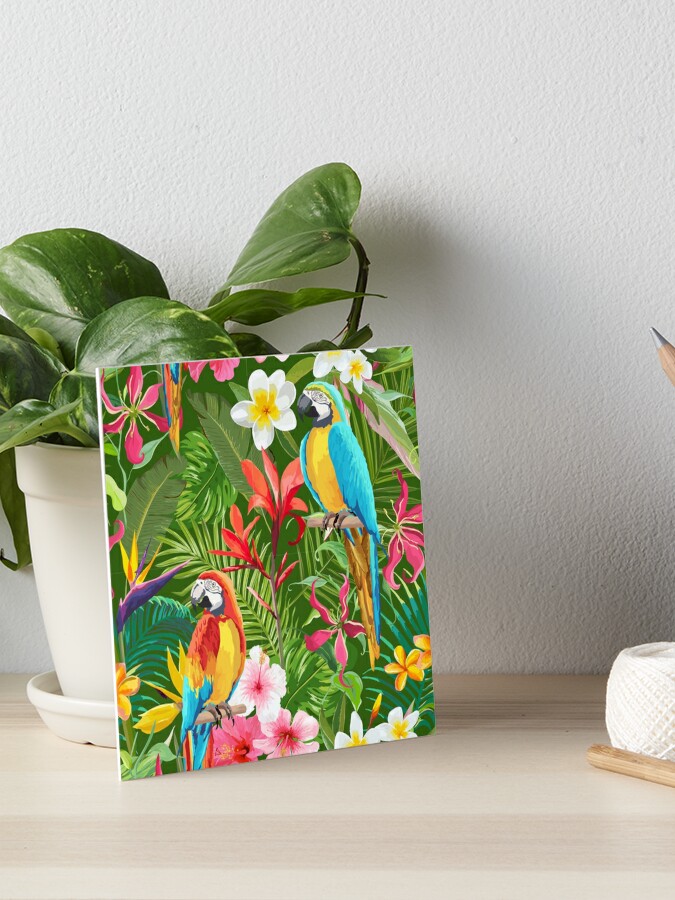 Tropical Birds Colorful Parrots And Exotic Flowers Deluxe Printing Small Purse Portable Receiving Bag 