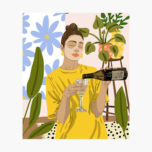 Item preview, Self Care Illustration, Fashion Woman Wine Self Love, Face Mask Beauty Skin Care Plant Lady designed and sold by 83oranges.