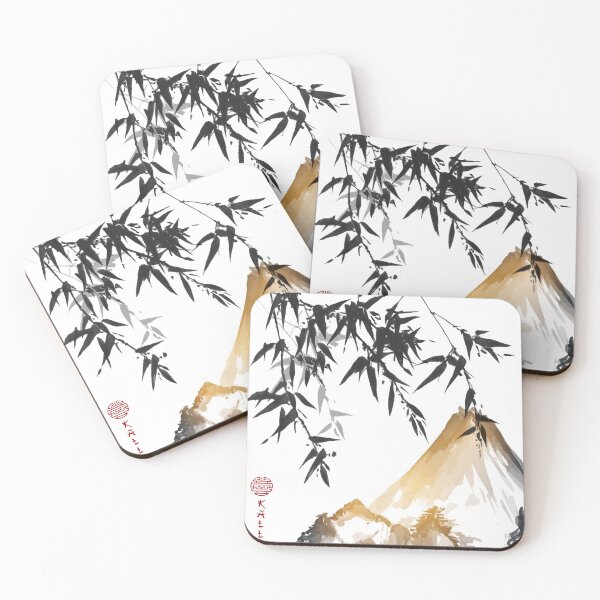 Item preview, Chinese ink painting - mountain landscape with bamboo ink painting designed and sold by Kallandra.