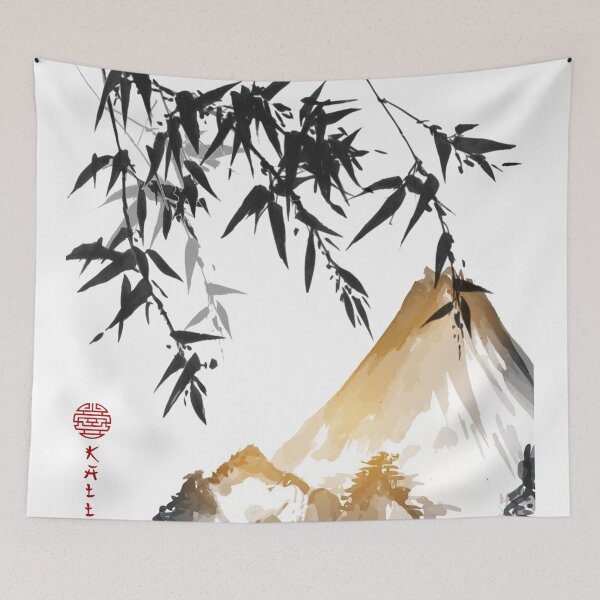 Item preview, Chinese ink painting - mountain landscape with bamboo ink painting designed and sold by Kallandra.