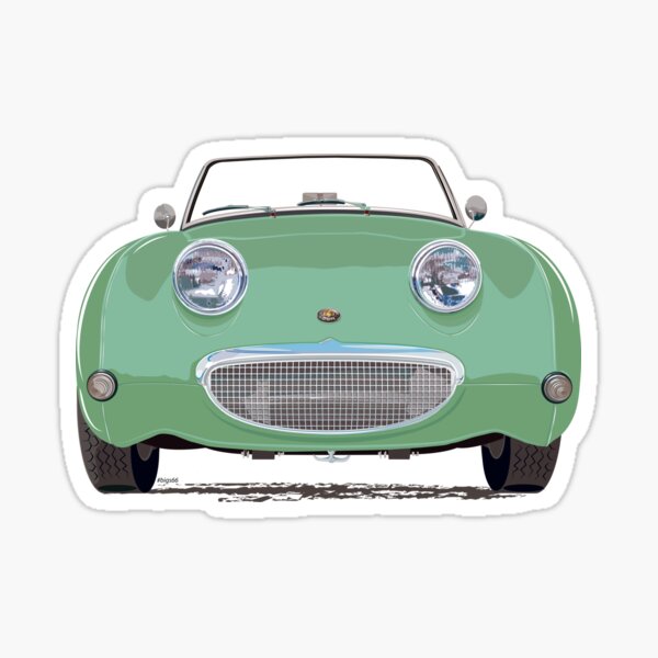 Austin Healey Frogeye Sprite amusing cartoon character repro sticker Bug eye
