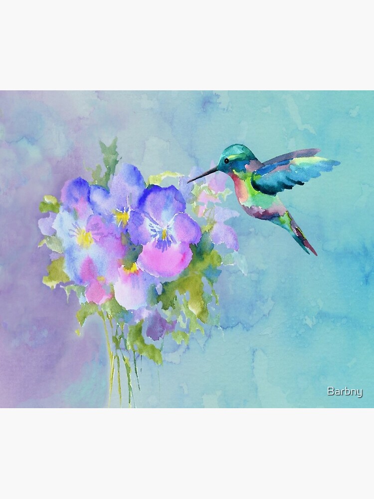 Hummingbird and Pansies by Barbny