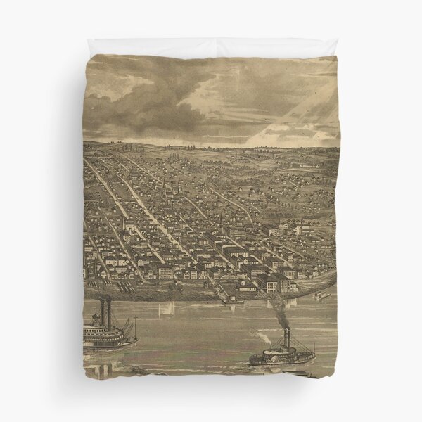 Vintage Pictorial Map of Davenport IA (1875) Duvet Cover