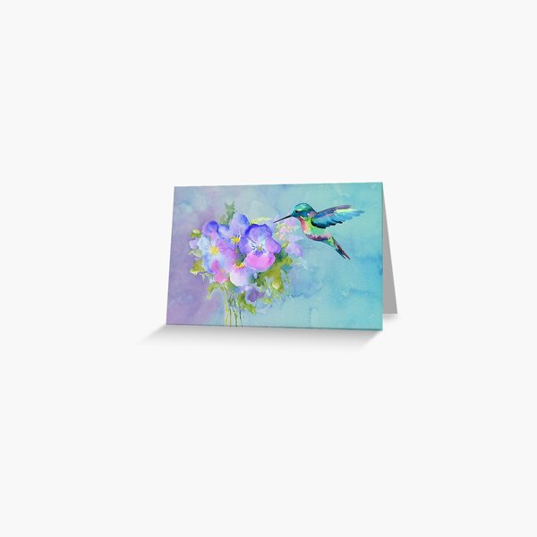 Hummingbird and Pansies Greeting Card