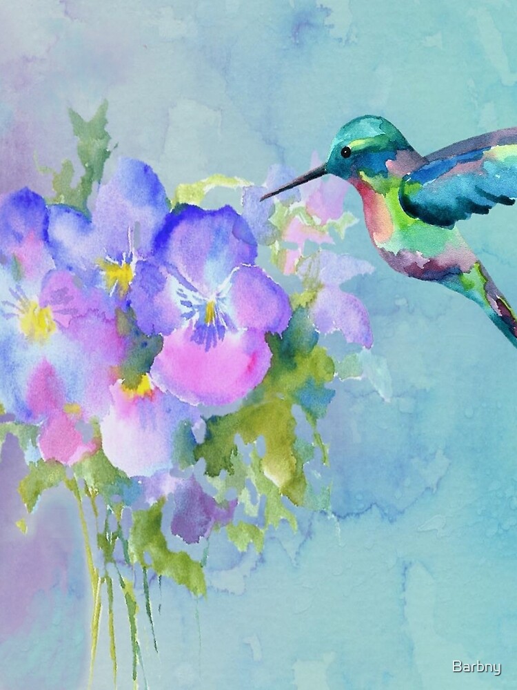 Hummingbird and Pansies by Barbny