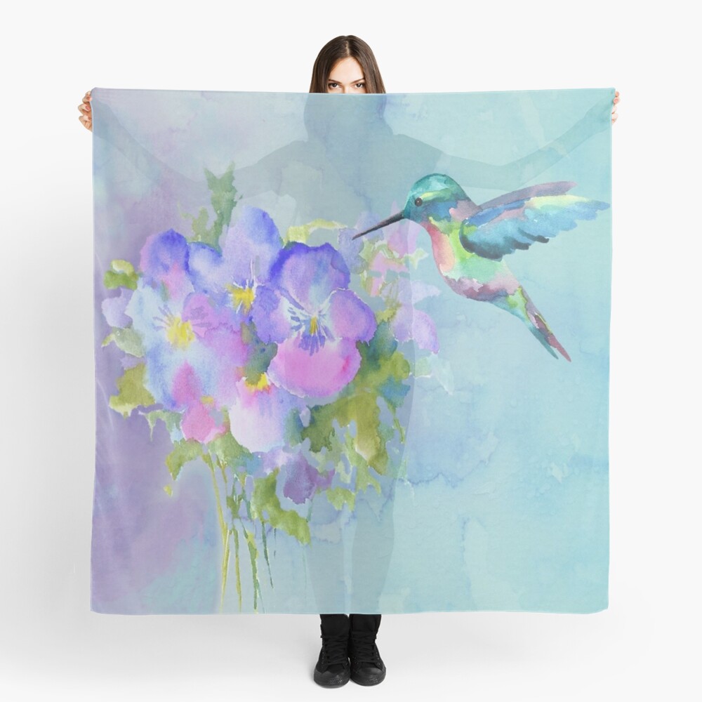 Hummingbird and Pansies Scarf