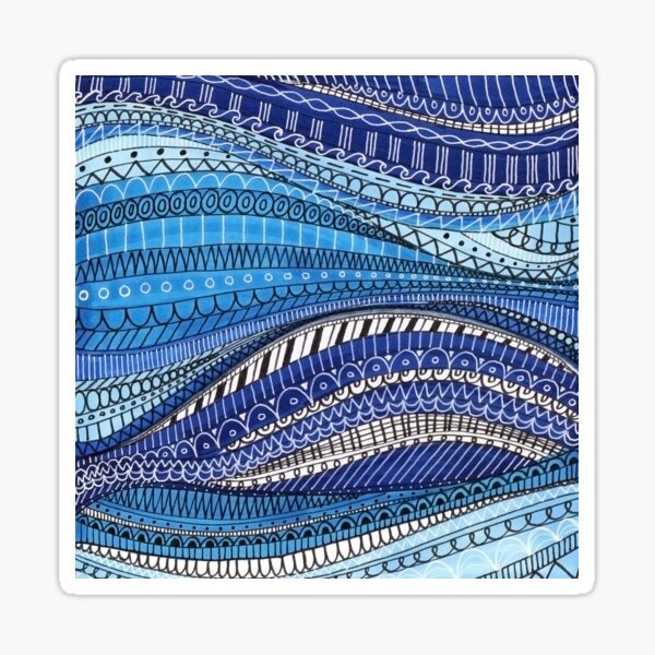 Blue and White Wavey Stripes Sticker