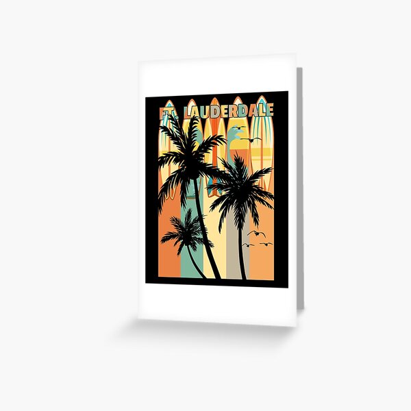 Ft Lauderdale Palm Trees & Seagulls & Surfboards Greeting Card