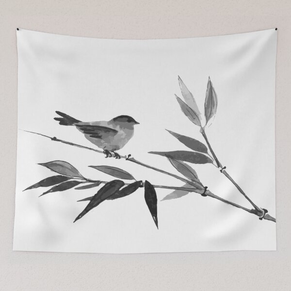Item preview, Chinese ink painting - little bird on bamboo branch designed and sold by Kallandra.