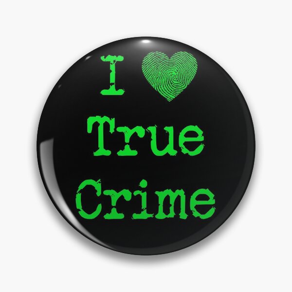 Aperçu de l'œuvre J'aime le vrai crime (coeur d'empreinte digitale) (texte en vert) créée et vendue par CrimeLab.