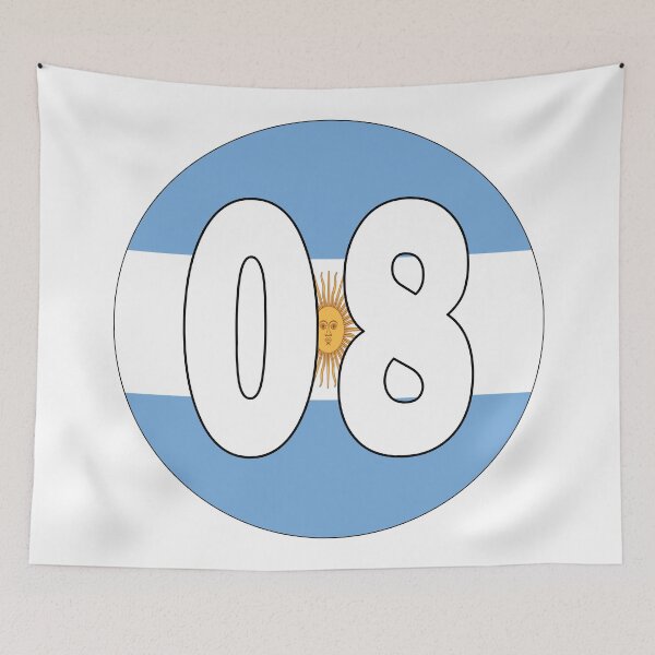Item preview, Number 08 with Argentina flag on the background designed and sold by AllShirts21.