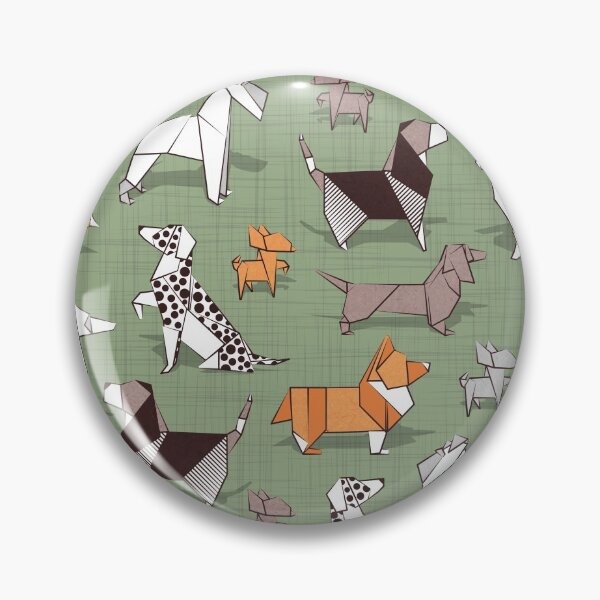 Item preview, Origami doggie friends // sage green linen texture background paper Chihuahuas Dachshunds Corgis Beagles German Shepherds Collies Poodles Terriers Dalmatians designed and sold by SelmaCardoso.