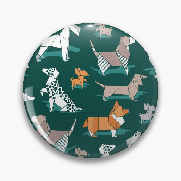 Item preview, Fabric by the Yard Origami doggie friends // green background paper Chihuahuas Dachshunds Corgis Beagles German Shepherds Collies Poodles Terriers Dalmatians designed and sold by SelmaCardoso.