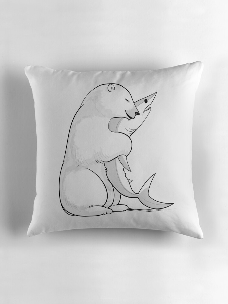 Shark Pillow bear hugging a shark" throw pillowssharkandfriends | redbubble Shark Pillow bear hugging a shark" throw pillowssharkandfriends | redbubble