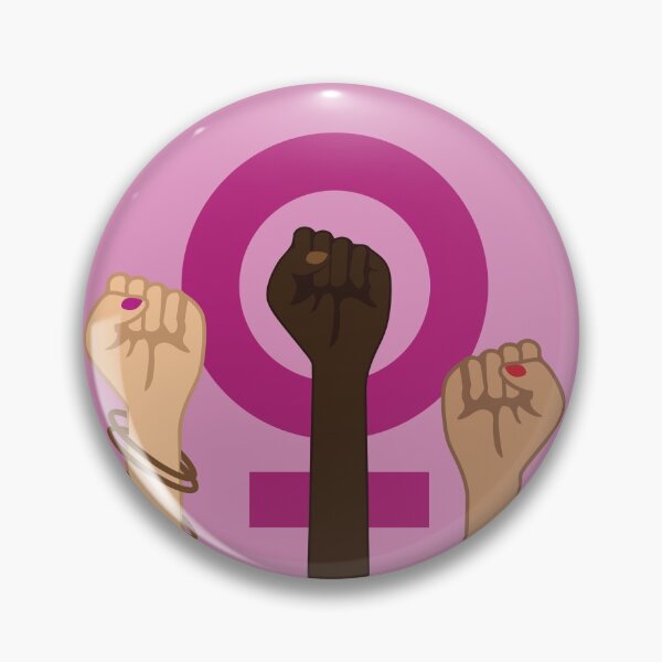 Item preview, Feminism Power Symbol. Three multicultural women raising fists in solidarity designed and sold by La Cartoonista.