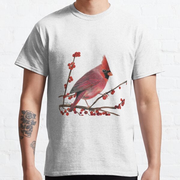  Cardinal Perch Red Bird T-Shirt : Clothing, Shoes