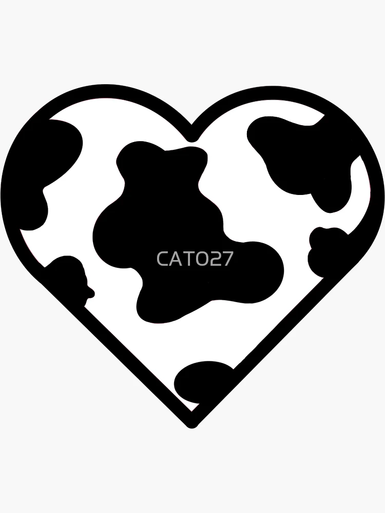 Black Heart With Cow Pattern Vinyl Decal - 6x5 Inch Removable Sticker