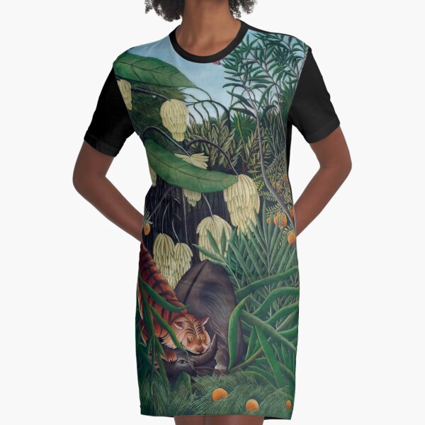 Fight between a Tiger and a Buffalo Graphic T-Shirt Dress