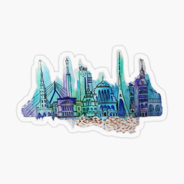 Item preview, Riga City Skyline Watercolour designed and sold by catherinekass.