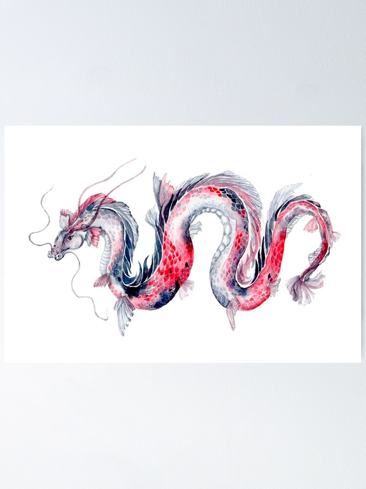 Red Dragon With Watercolor Splash For T Shirt Design Background