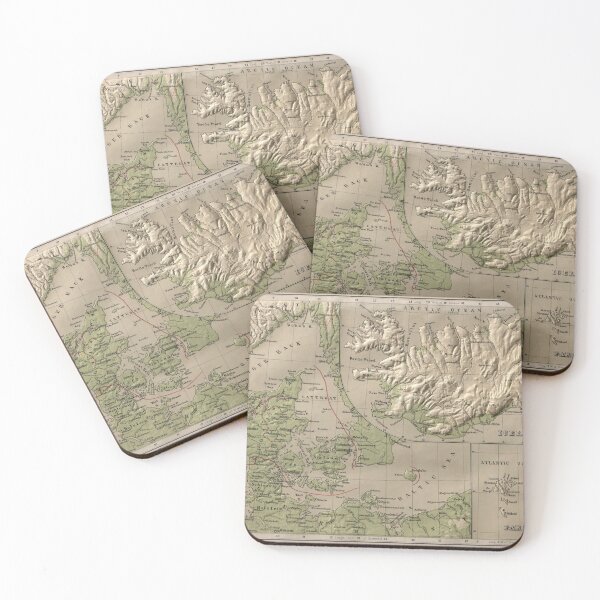 Item preview, Vintage Iceland & Denmark Physical Map (1880) designed and sold by BravuraMedia.