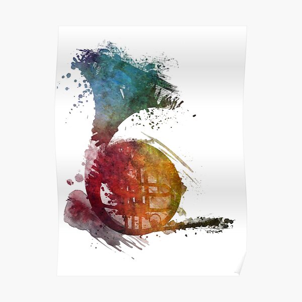 French horn watercolor Poster