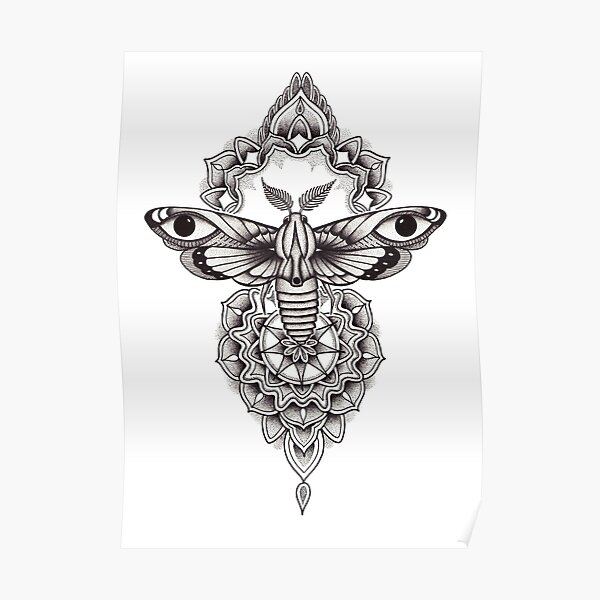Pen and ink dotwork moth mandala Poster