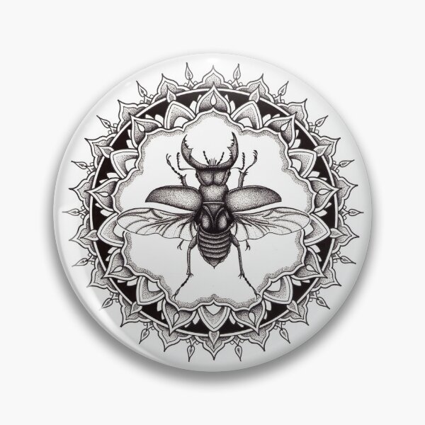 Item preview, Stagbeetle mandala in dotwork pen and ink designed and sold by René Voortwist Pen and Ink art.