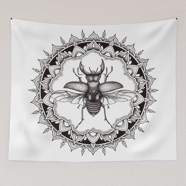 Item preview, Stagbeetle mandala in dotwork pen and ink designed and sold by René Voortwist Pen and Ink art.