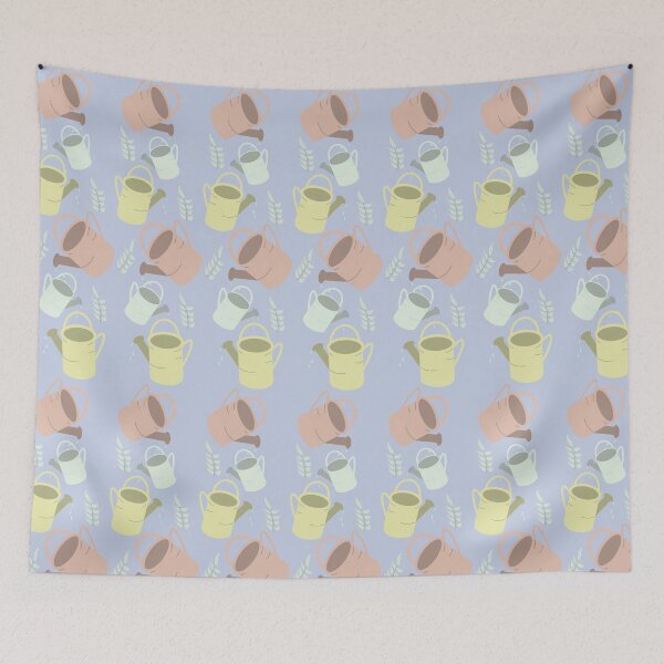 Item preview, watering cans on blue  designed and sold by ArtsyEmma2.