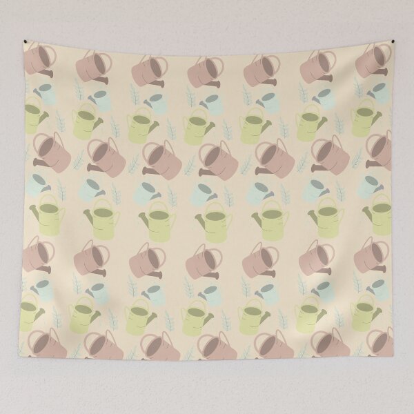 Item preview, watering cans on tan designed and sold by ArtsyEmma2.