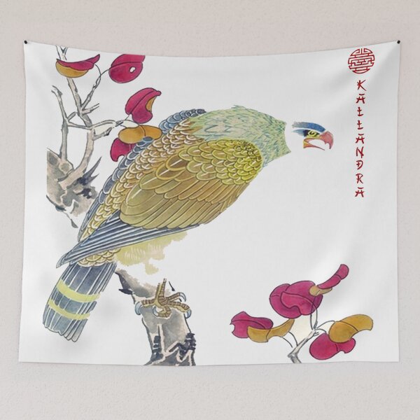 Item preview, Chinese ink painting - red flowers flowering branch with bird designed and sold by Kallandra.