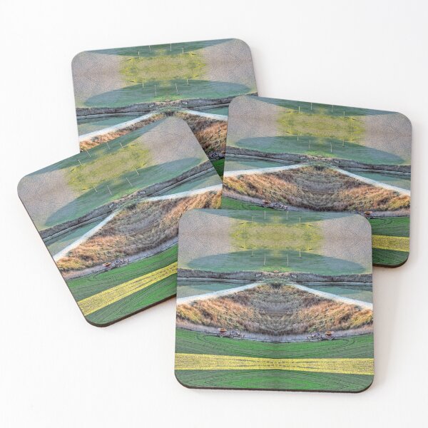 Item preview, Tractors Working On Green And Yellow Grass specular view designed and sold by Flavio Vieri.