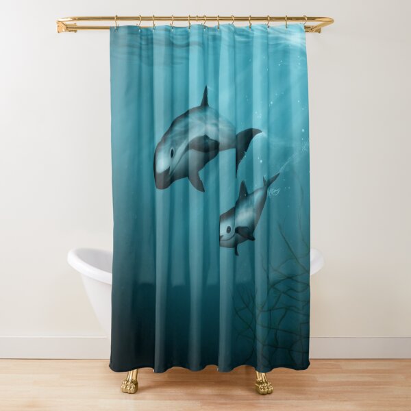 Treacherous Waters - Vaquita Porpoise Art (Copyright 2015) Original Digital Painting by artist Amber Marine Shower Curtain