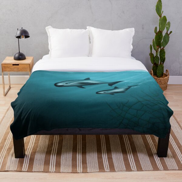 Treacherous Waters - Vaquita Porpoise Art (Copyright 2015) Original Digital Painting by artist Amber Marine Throw Blanket