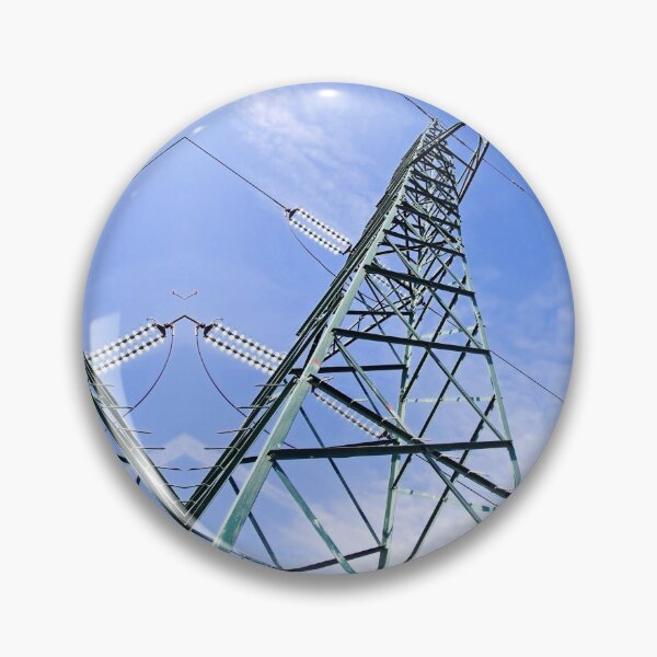 Item preview, Green High Voltage Pylons View From below blue sky background designed and sold by Flavio Vieri.