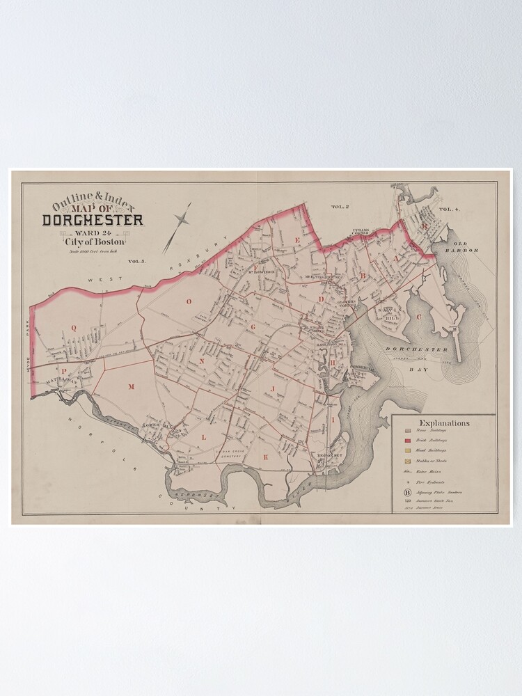 Vintage Map Of Dorchester MA 1884 Poster For Sale By BravuraMedia   Fposter,small,wall Texture,product,750x1000 