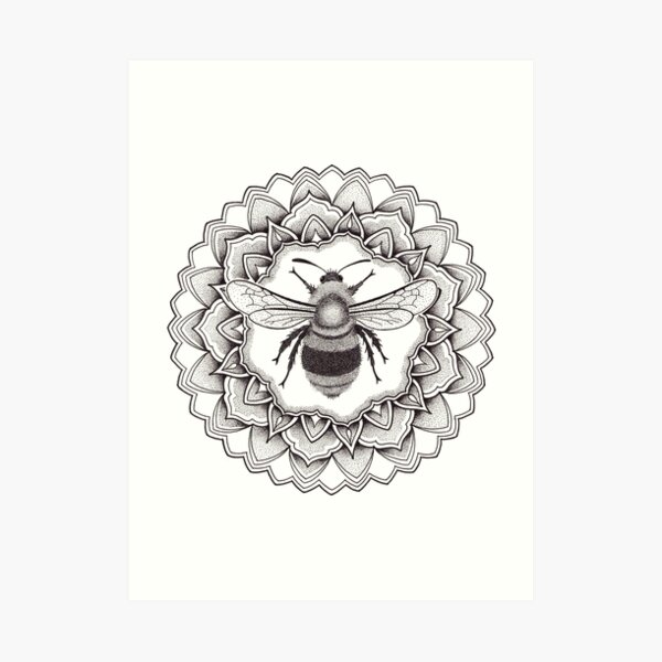 Bumblebee mandala in dotwork pen and ink Art Print