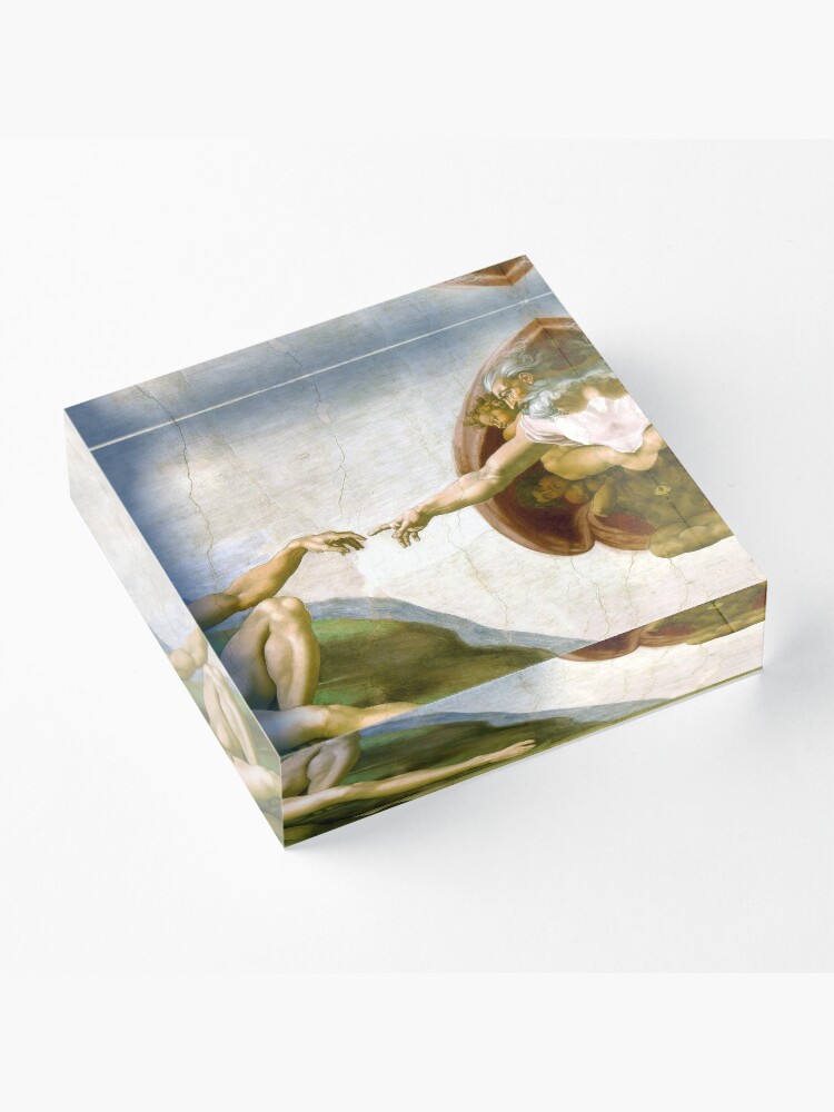 Alternate view of The Creation of Adam Painting by Michelangelo Sistine Chapel Acrylic Block