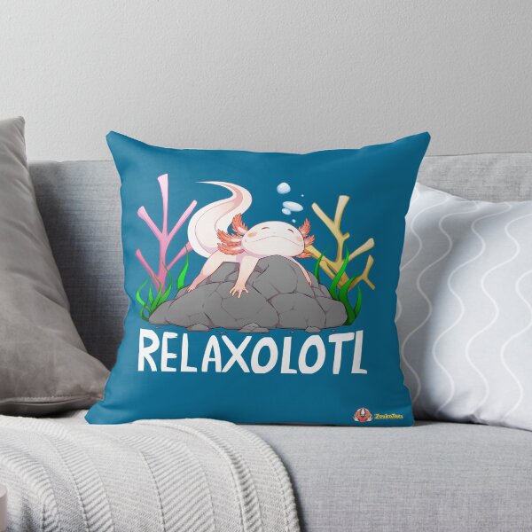 Relaxolotl a cute relaxing axolotl on a rock Throw Pillow